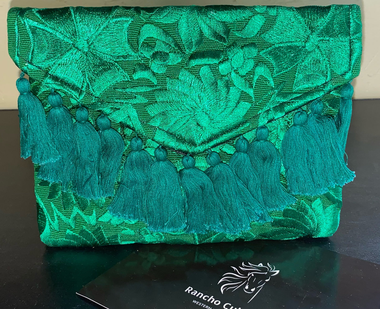 Embroidered Handbag Forest Green