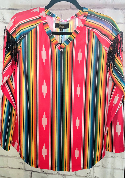 Aztec Serape V Neck With Fringe