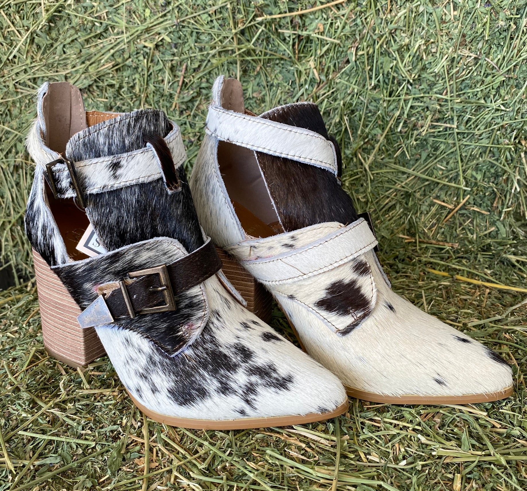 Cowhide booties best sale