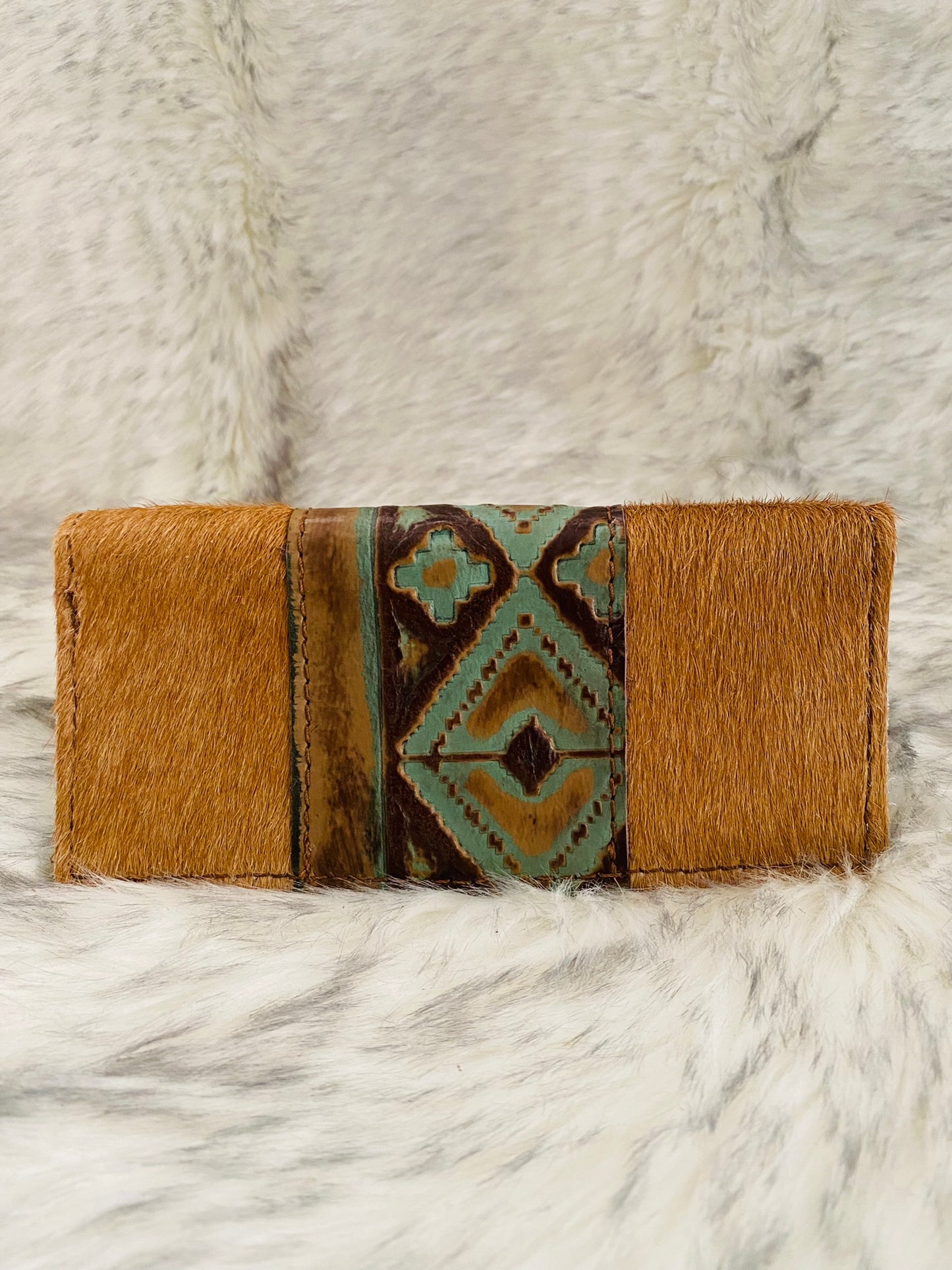 Cowhide & Teal Wallet