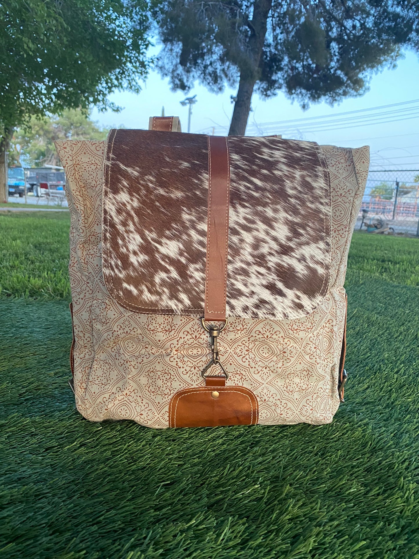 Tricolor Cowhide Backpack