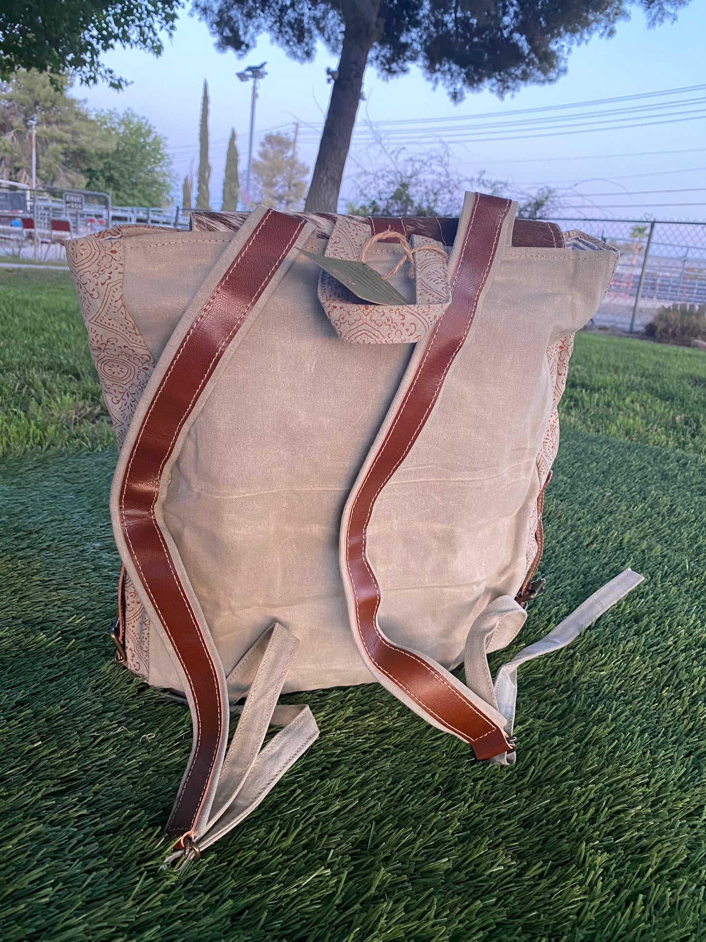 Tricolor Cowhide Backpack