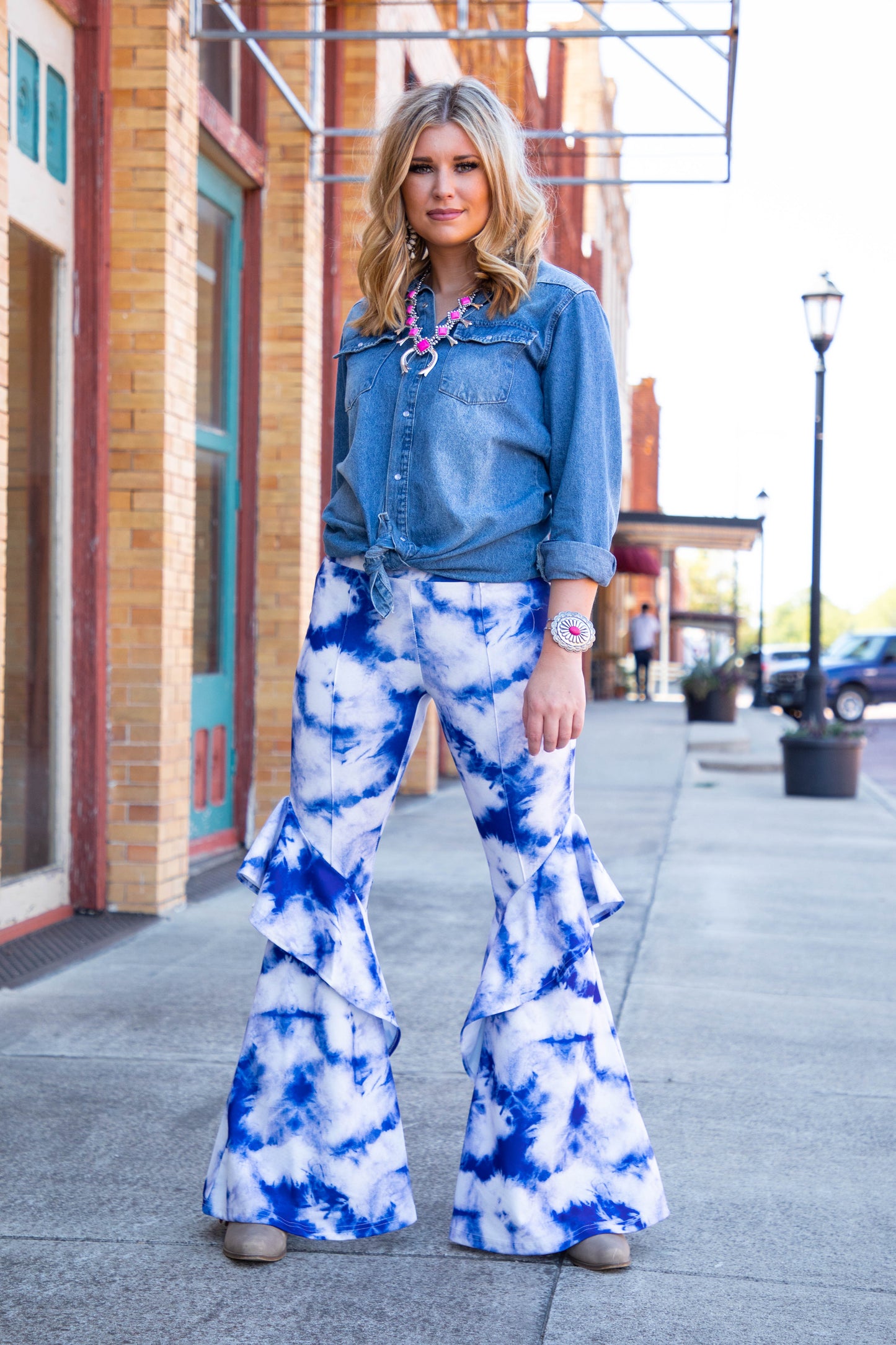 High Waist Blue Tie Dye Pants