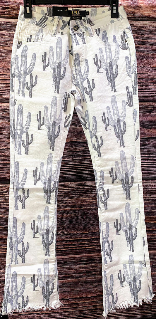 Cactus Print Frayed Boyfriend Jeans